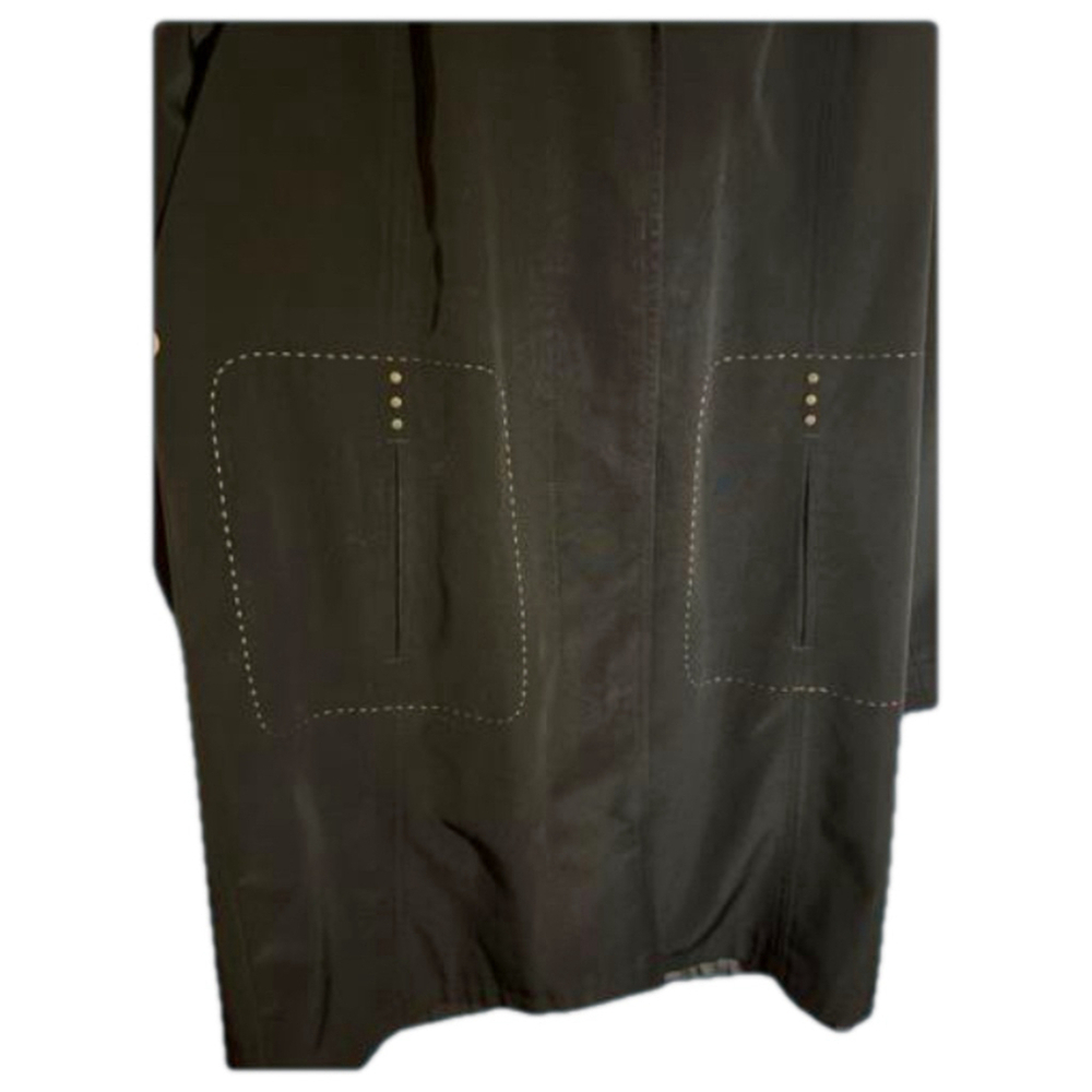 Vintage Gallery Black Hooded Rain Trench Coat Small - Picture 6 of 15